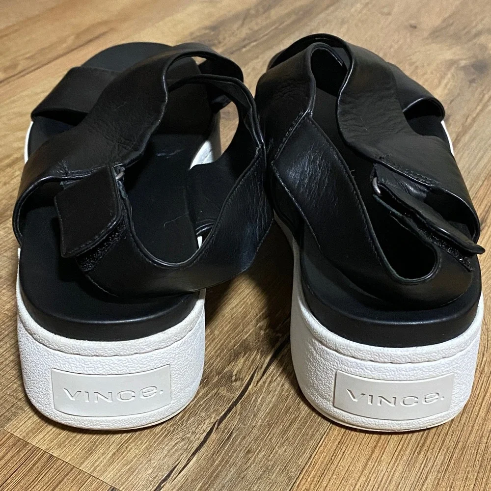 Vince Black Leather Crisscross Platform Slingback Sandals Womens 9M EUR 39